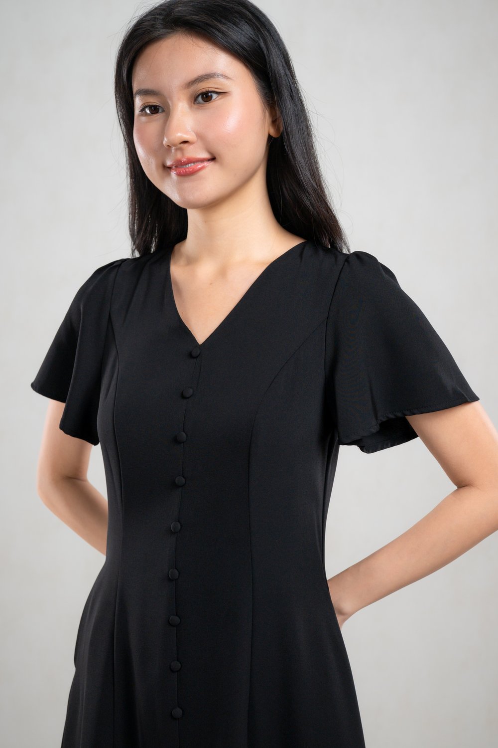 CAMRIE SLEEVED PANELLED DRESS IN BLACK