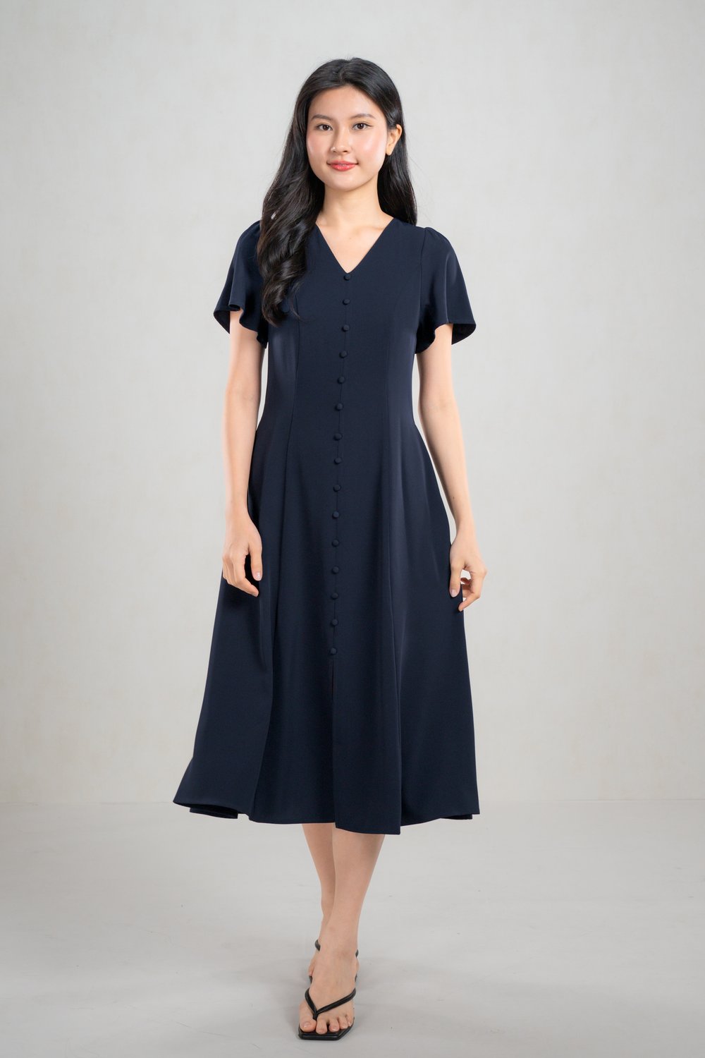 CAMRIE SLEEVED PANELLED DRESS IN NAVY