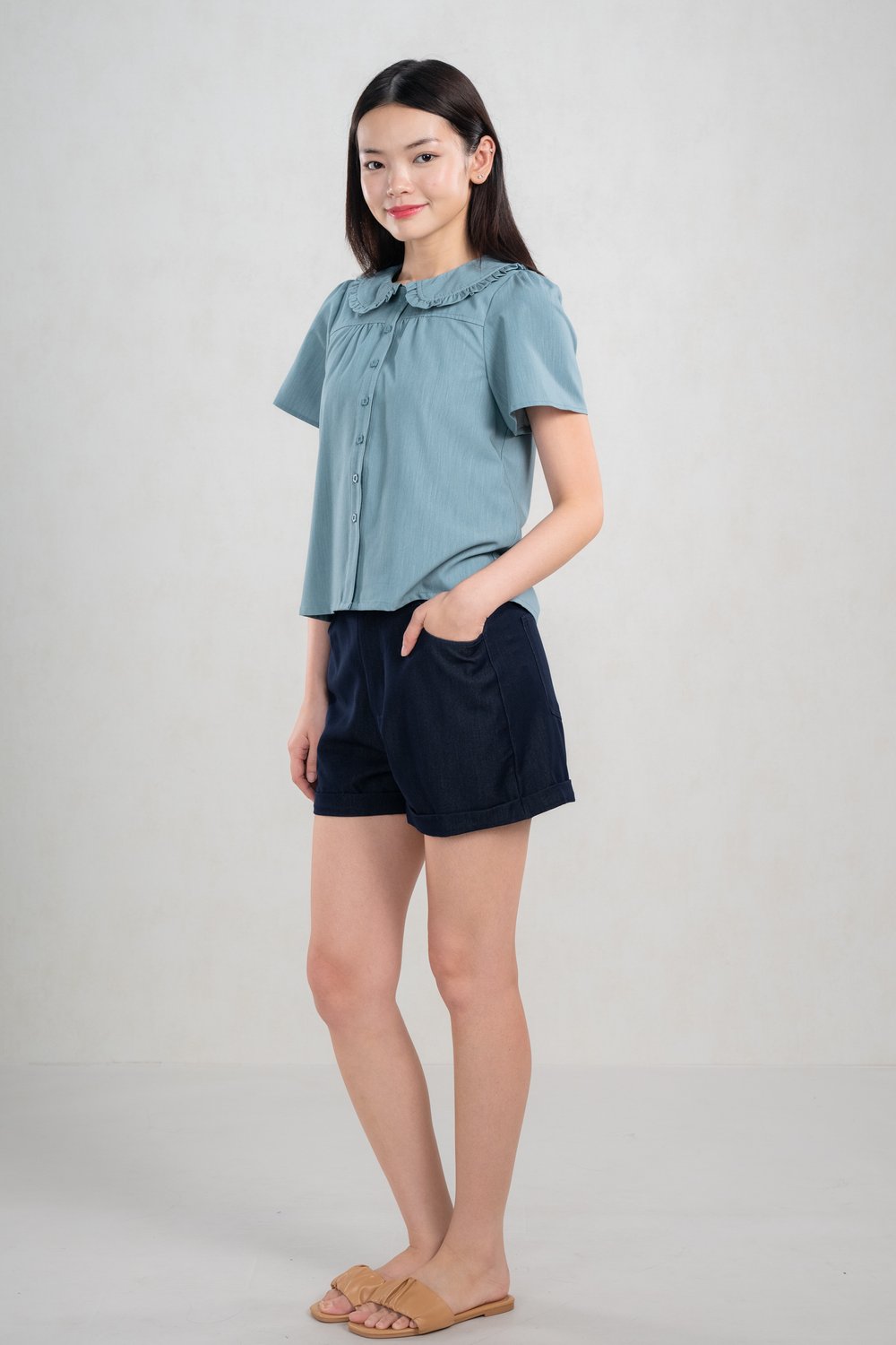 SUZZIE PETERPAN-COLLAR TOP IN TEAL