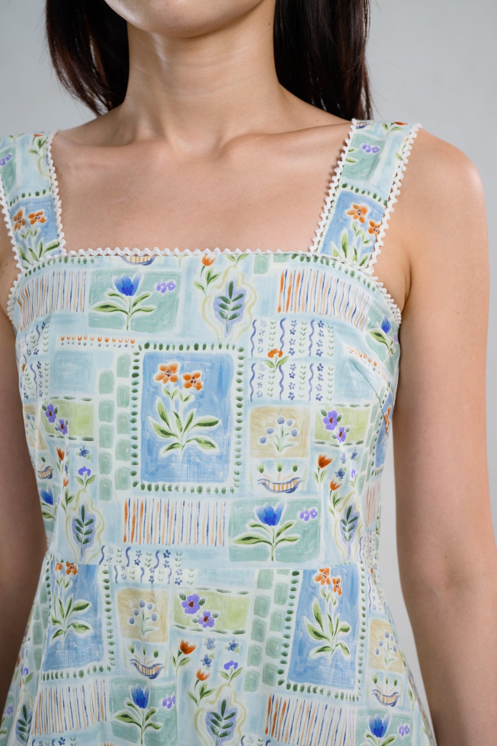 ORLENA THICK-STRAP MIDAXI DRESS IN PATCHWORK