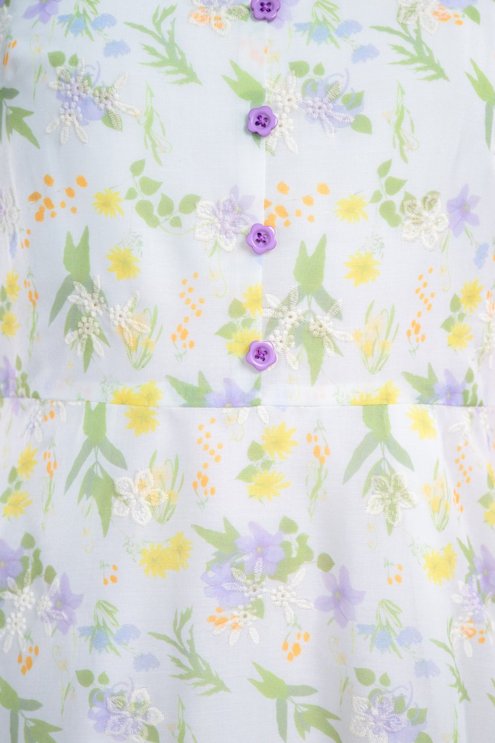 EVADNE FLORAL EMB. SLEEVED BUTTON DRESS