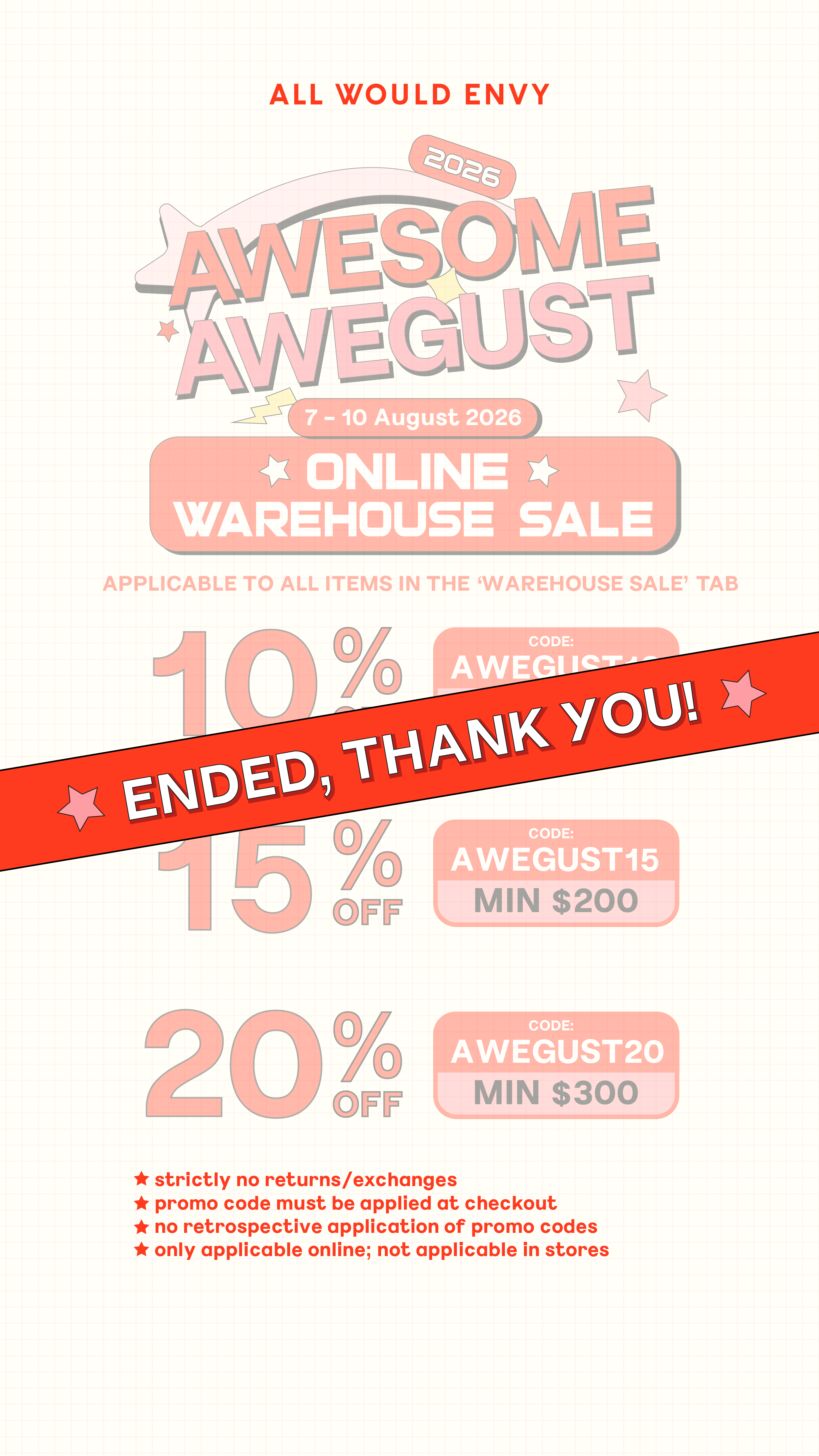 ENDED AWESOME AWEGUST WAREHOUSE SALE 2026
