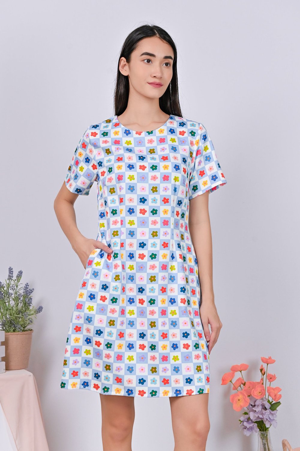 GOOD GRID SLEEVED DRESS