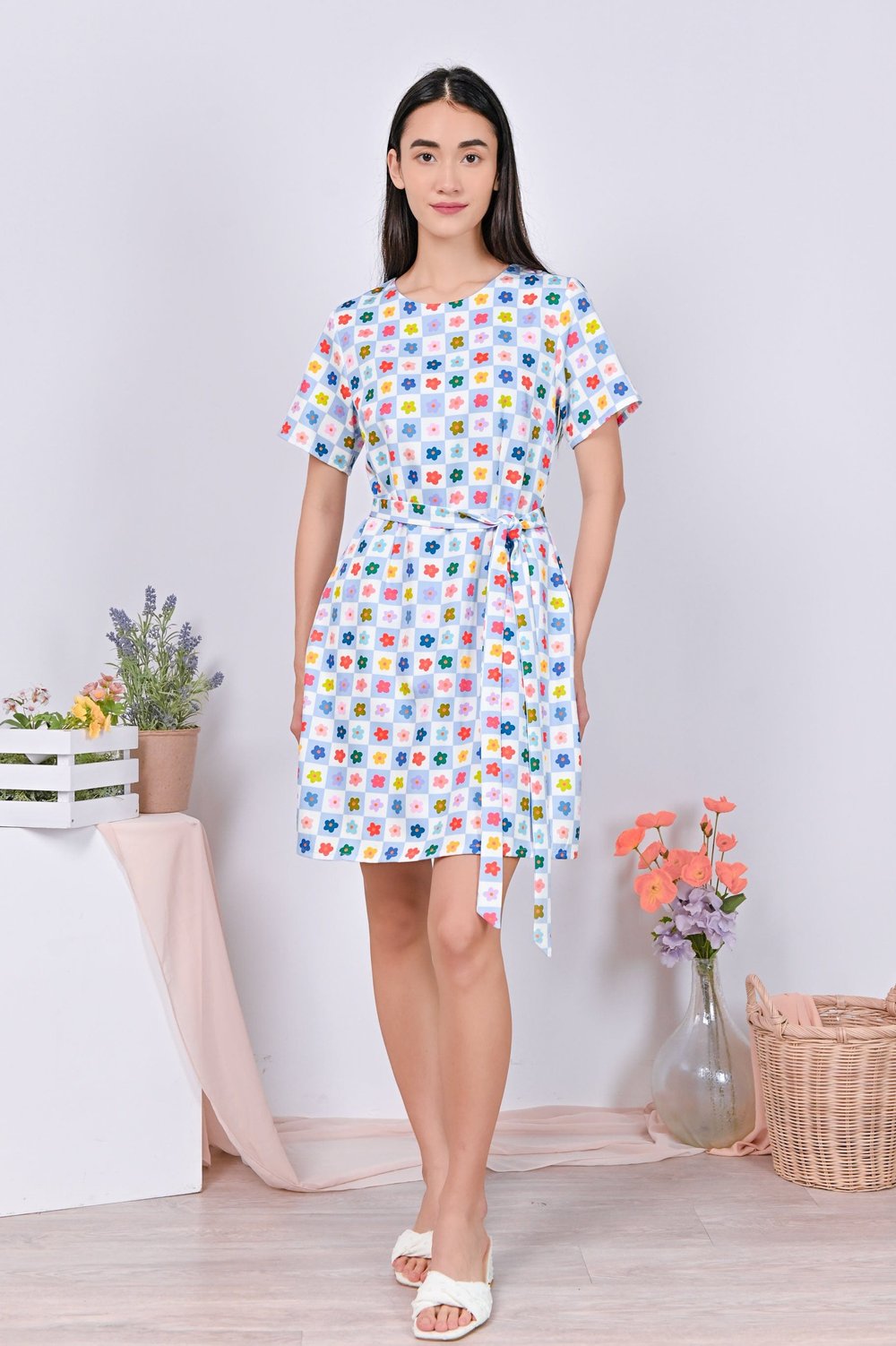 GOOD GRID SLEEVED DRESS