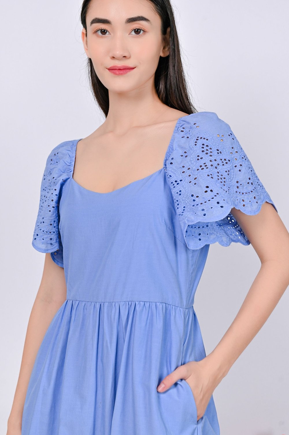 GYTHA EYELET DRESS IN PERIWINKLE