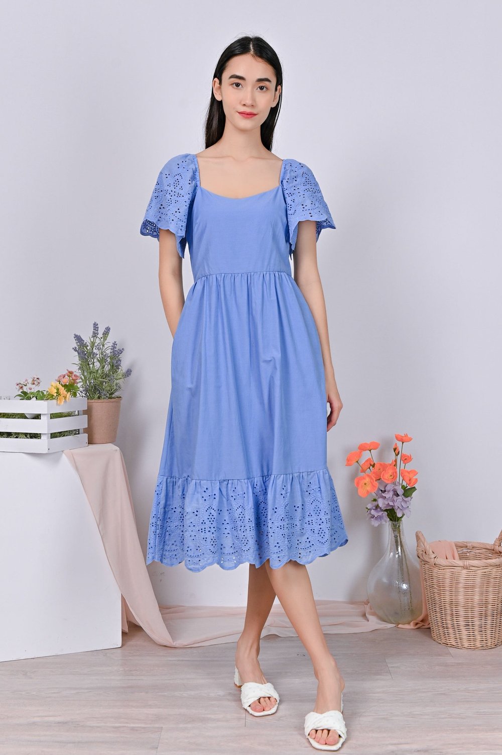 GYTHA EYELET DRESS IN PERIWINKLE