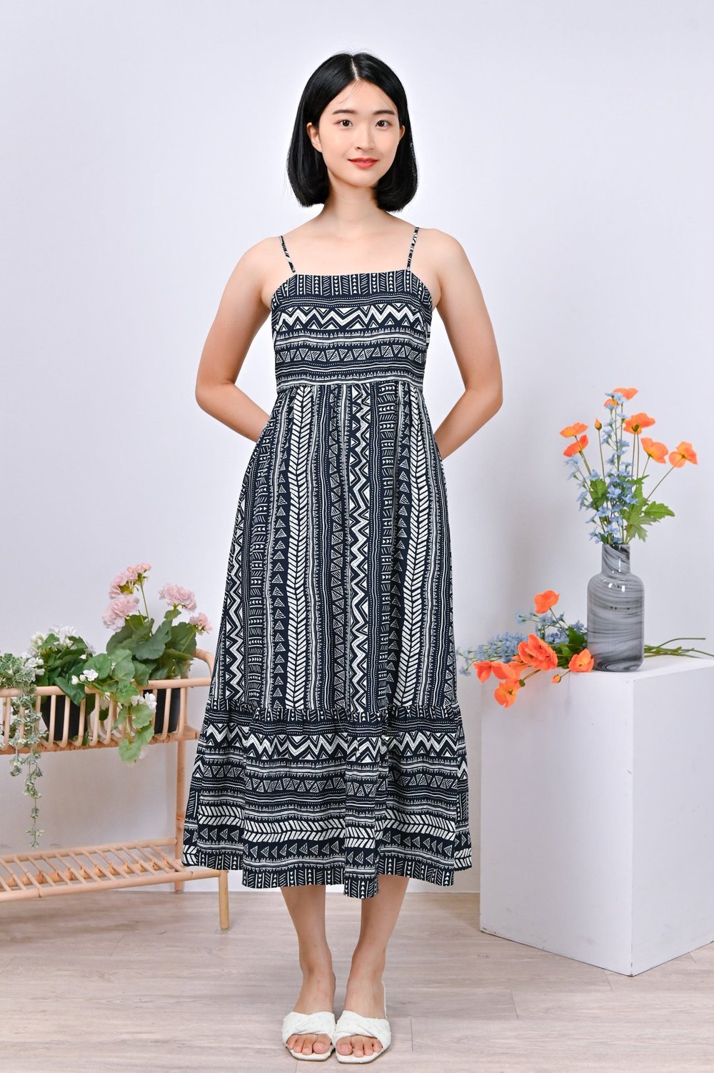 NALA AZTEC SPAG DRESS IN NAVY