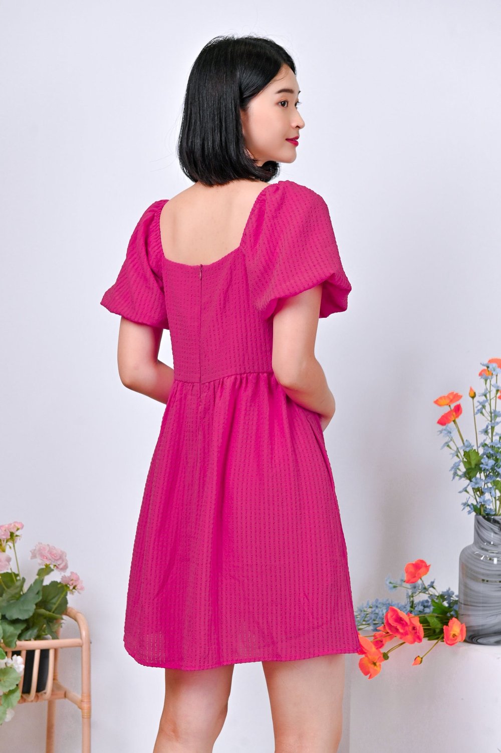 ESTRELLA TEXTURED DRESS-ROMPER IN PINK