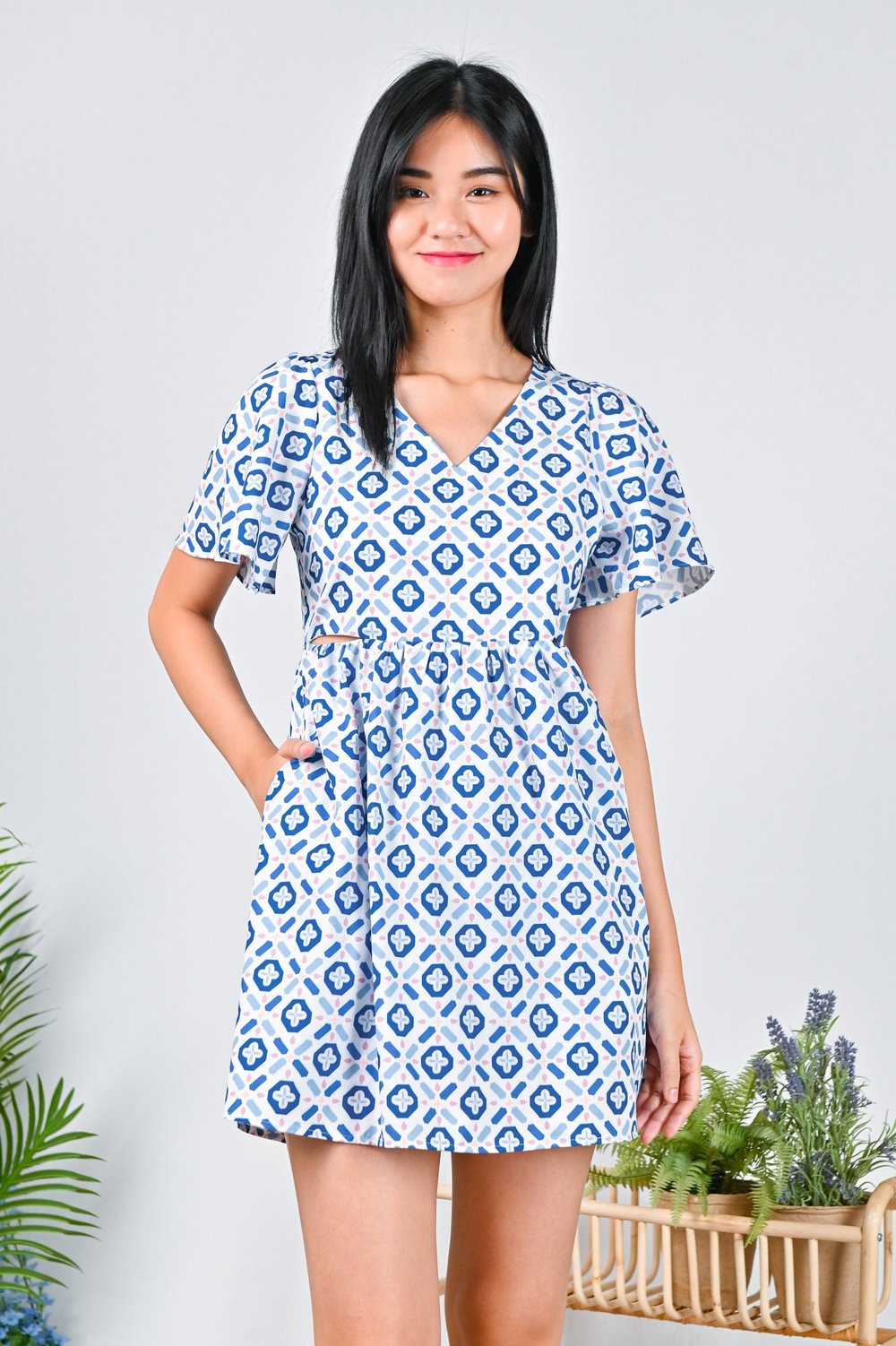 PORTO TILES CUT-OUT DRESS-ROMPER