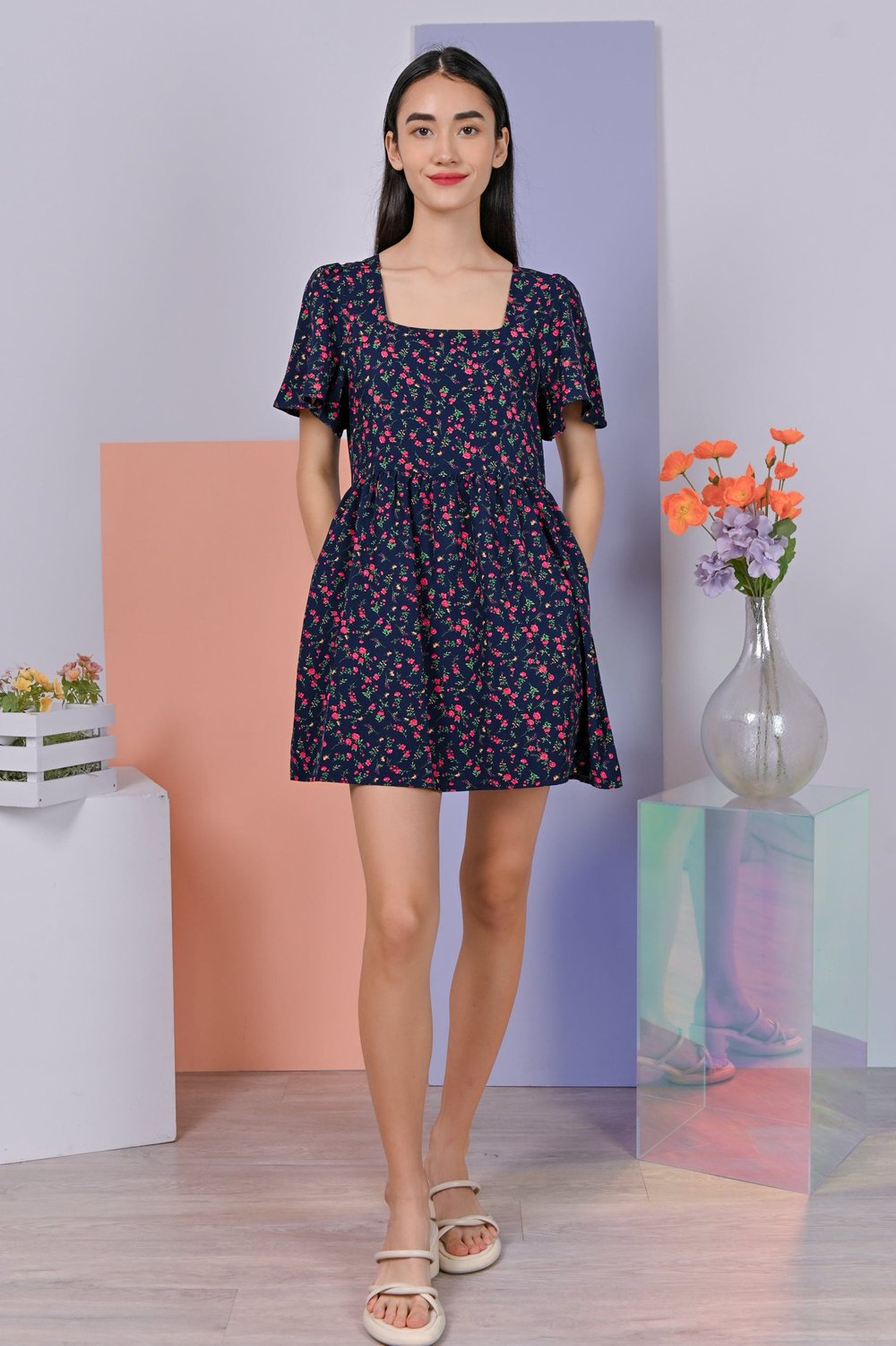 TILYA NAVY FLORAL DRESS-ROMPER