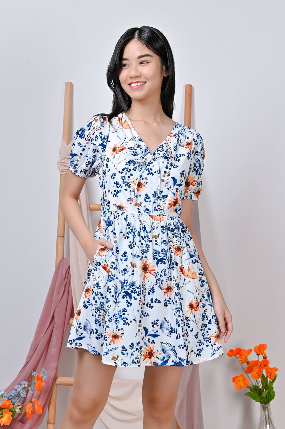 ZEPHYR FLORAL DRESS-ROMPER IN WHITE