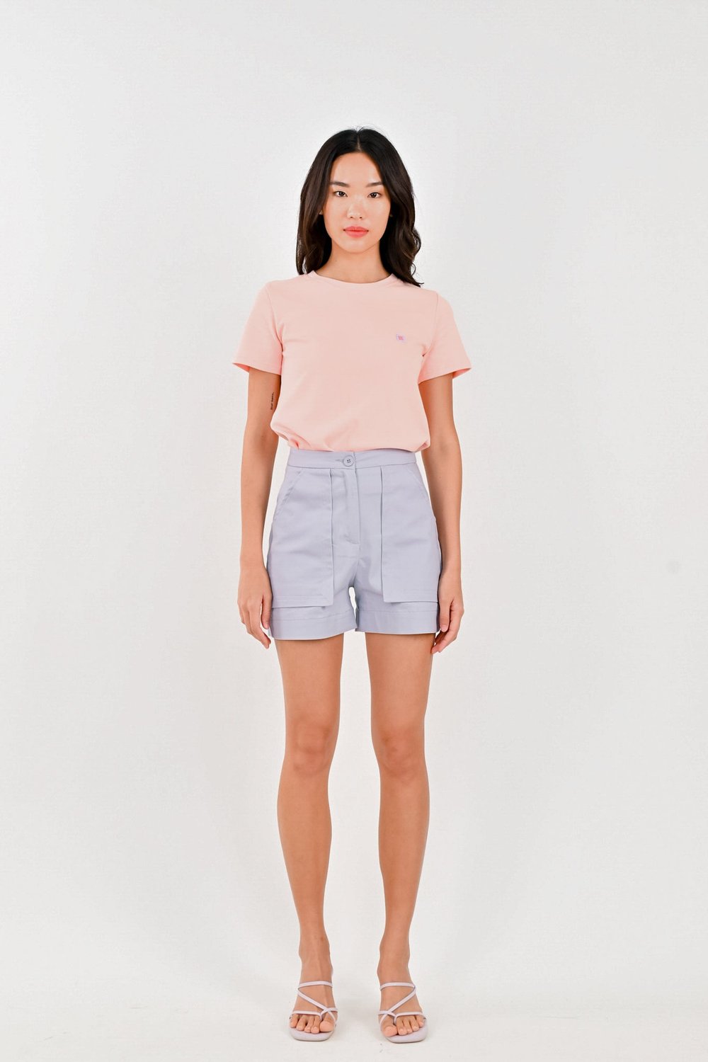 LOUISE PATCH-POCKET SHORTS IN LILAC GREY