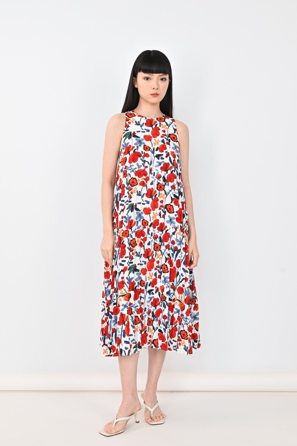 ALEXIS FLORAL MIDI DRESS IN WHITE