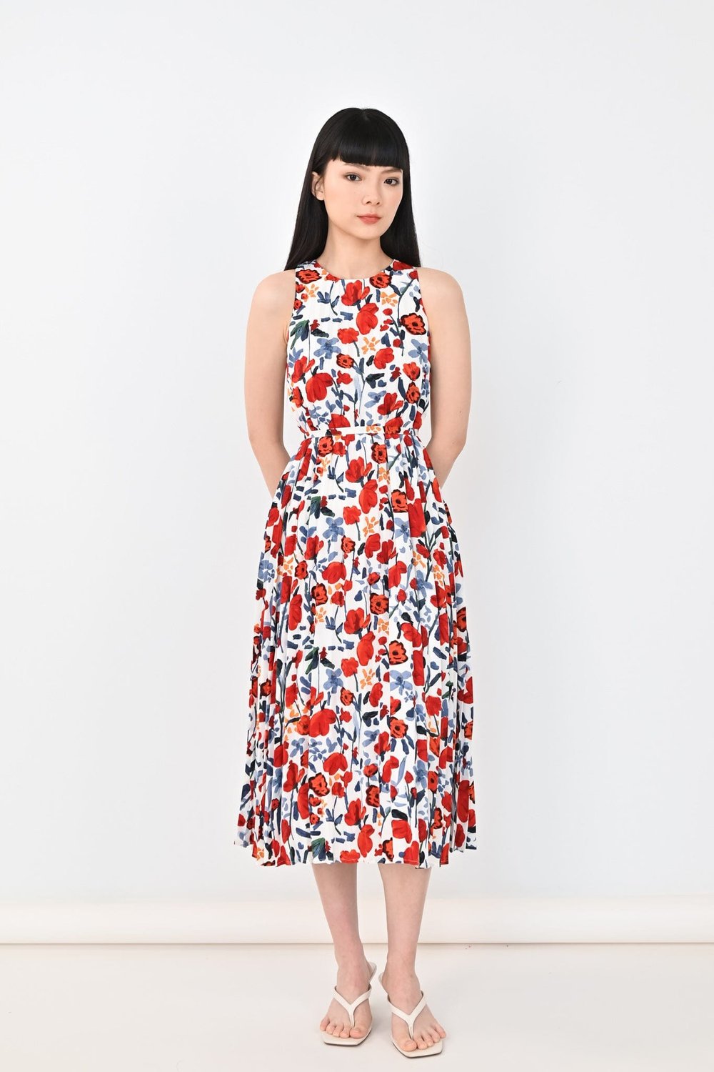 ALEXIS FLORAL MIDI DRESS IN WHITE