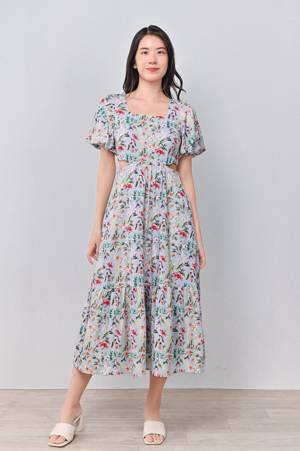 BIRDS OF PARADISE BLUE CUT-OUT DRESS