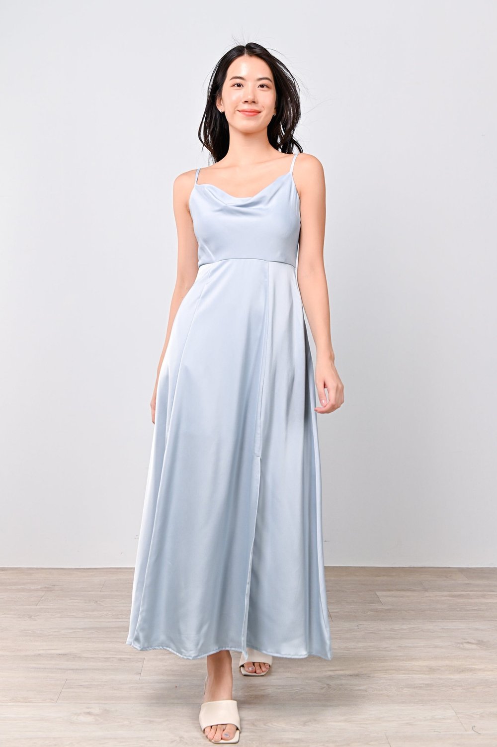 BORA COWL-NECK MAXI DRESS IN LIGHT-BLUE