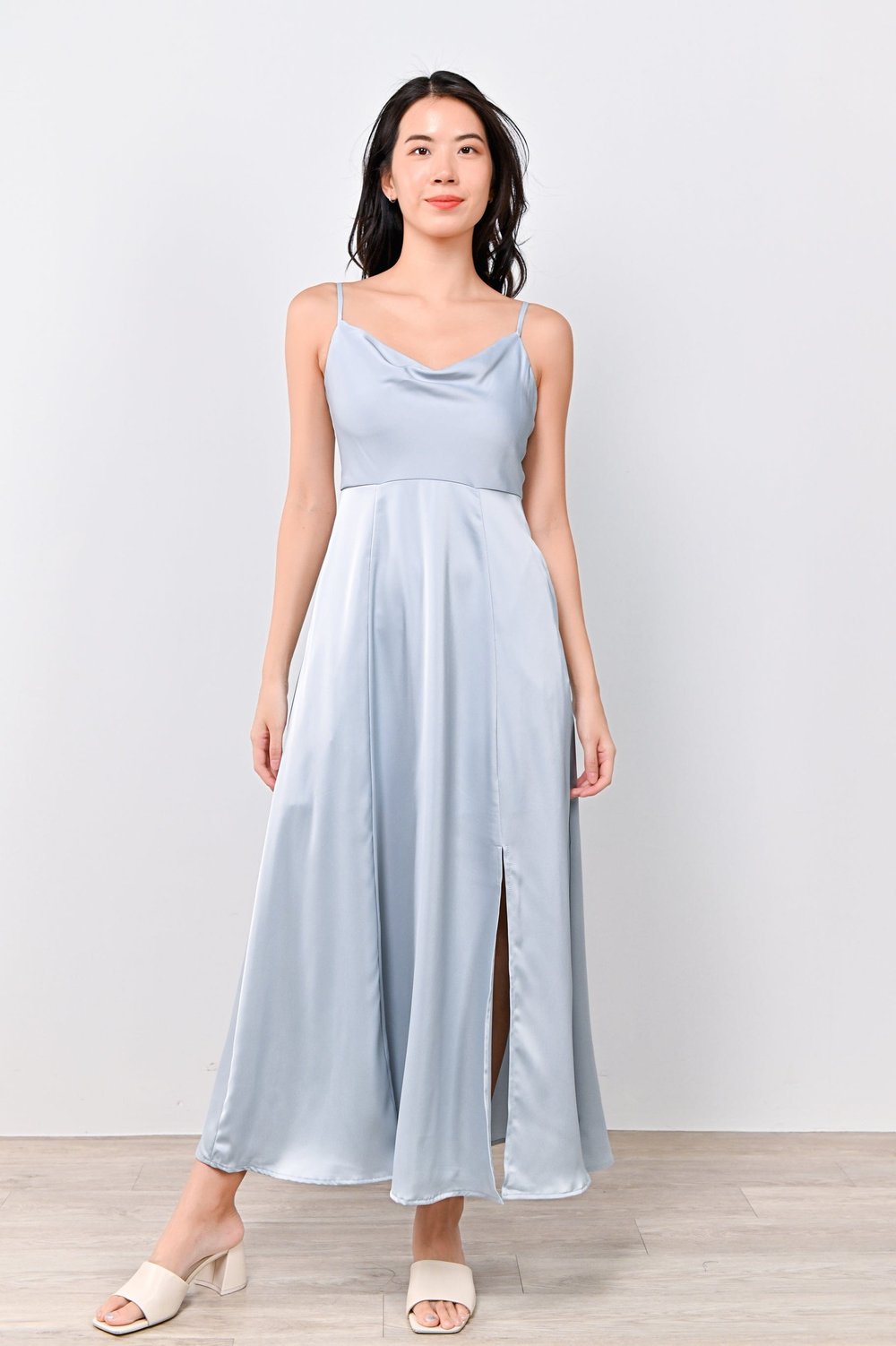 BORA COWL-NECK MAXI DRESS IN LIGHT-BLUE