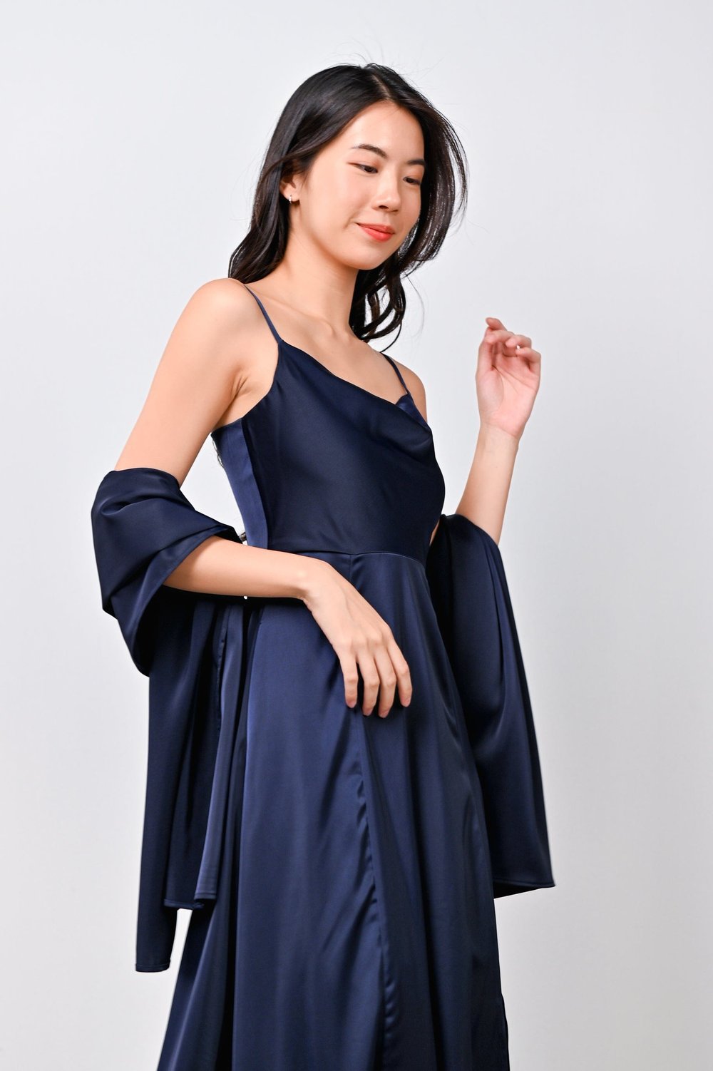 BORA COWL-NECK MAXI DRESS IN NAVY