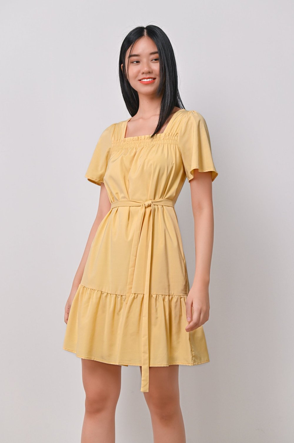 CALLIOPE SQUARE-NECK DRESS IN YELLOW