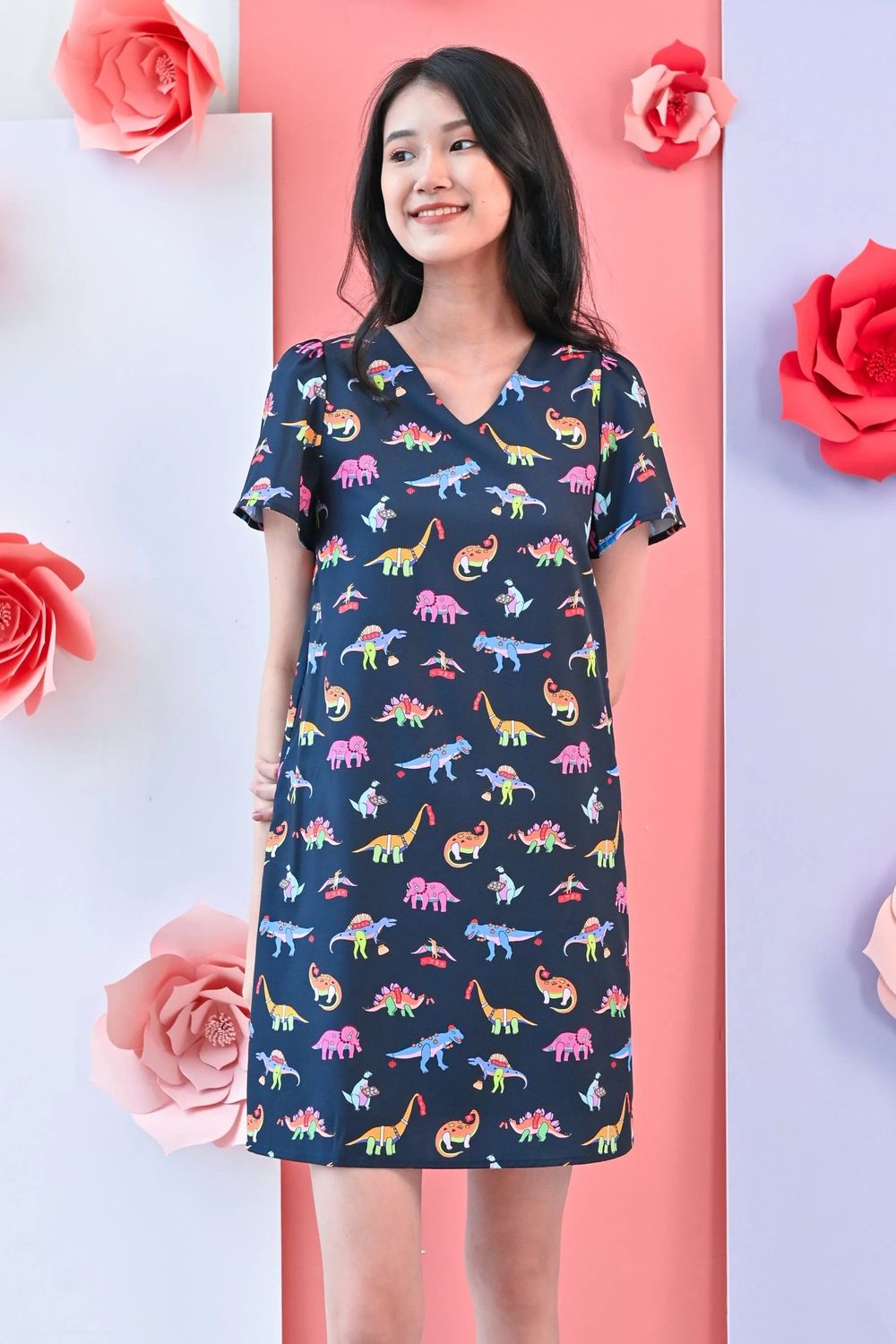 CNY DINO SLEEVED SHIFT DRESS