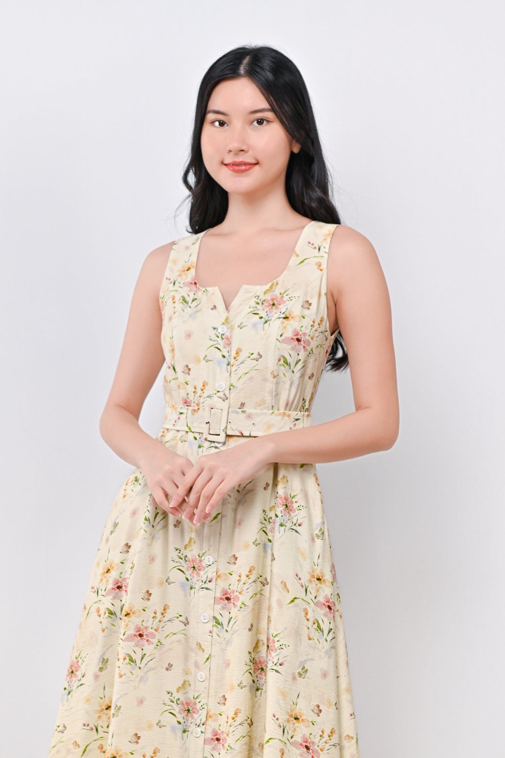ELLA FLORAL BUTTON DRESS IN YELLOW