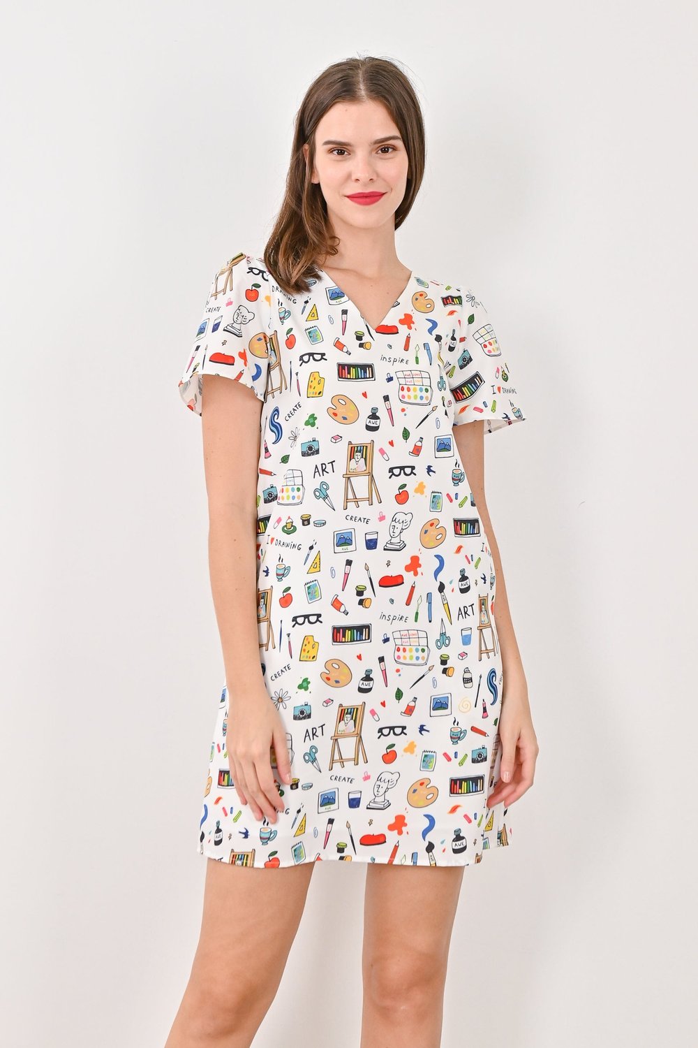 FINE ARTS SLEEVED SHIFT DRESS