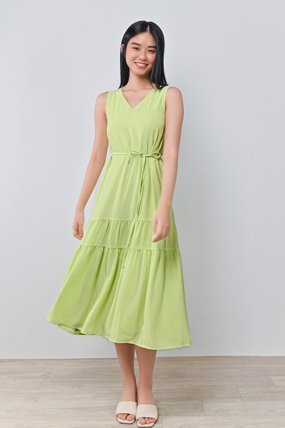 HARIN TWO-WAY TIERED DRESS IN LIME