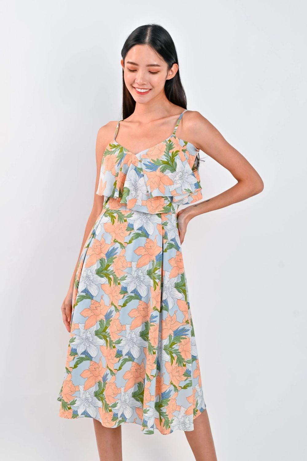 ILMA COLD-SHOULDER DRESS IN SKY