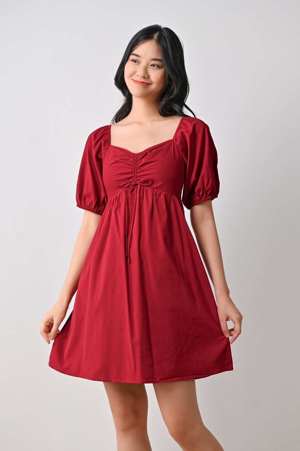 IMANI RUCHED DRESS IN RED