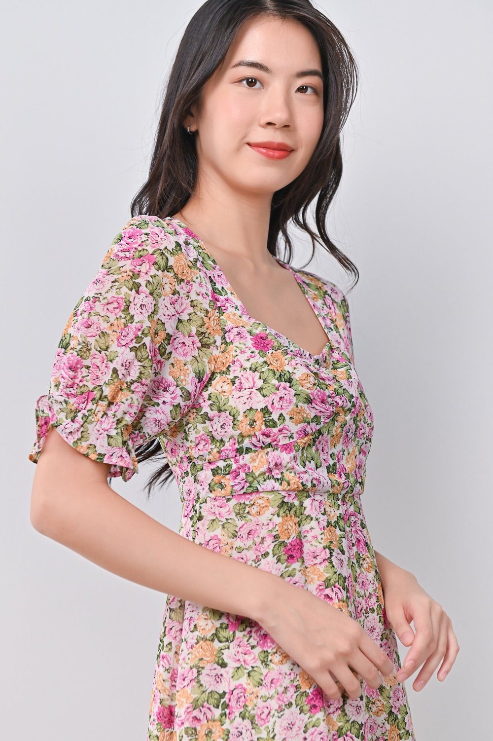 JAEHWA FLORAL SWEETHEART DRESS IN PINK
