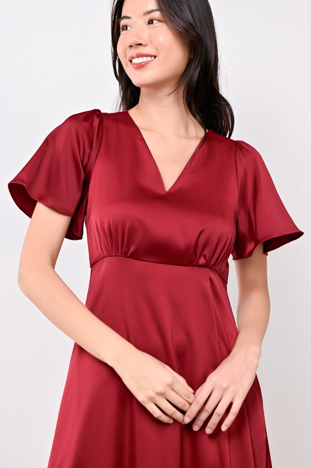 JI-AH SLEEVED MAXI DRESS IN WINE