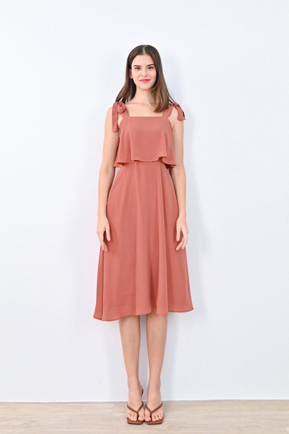 JOLYN OVERLAP MIDI DRESS IN TERRA