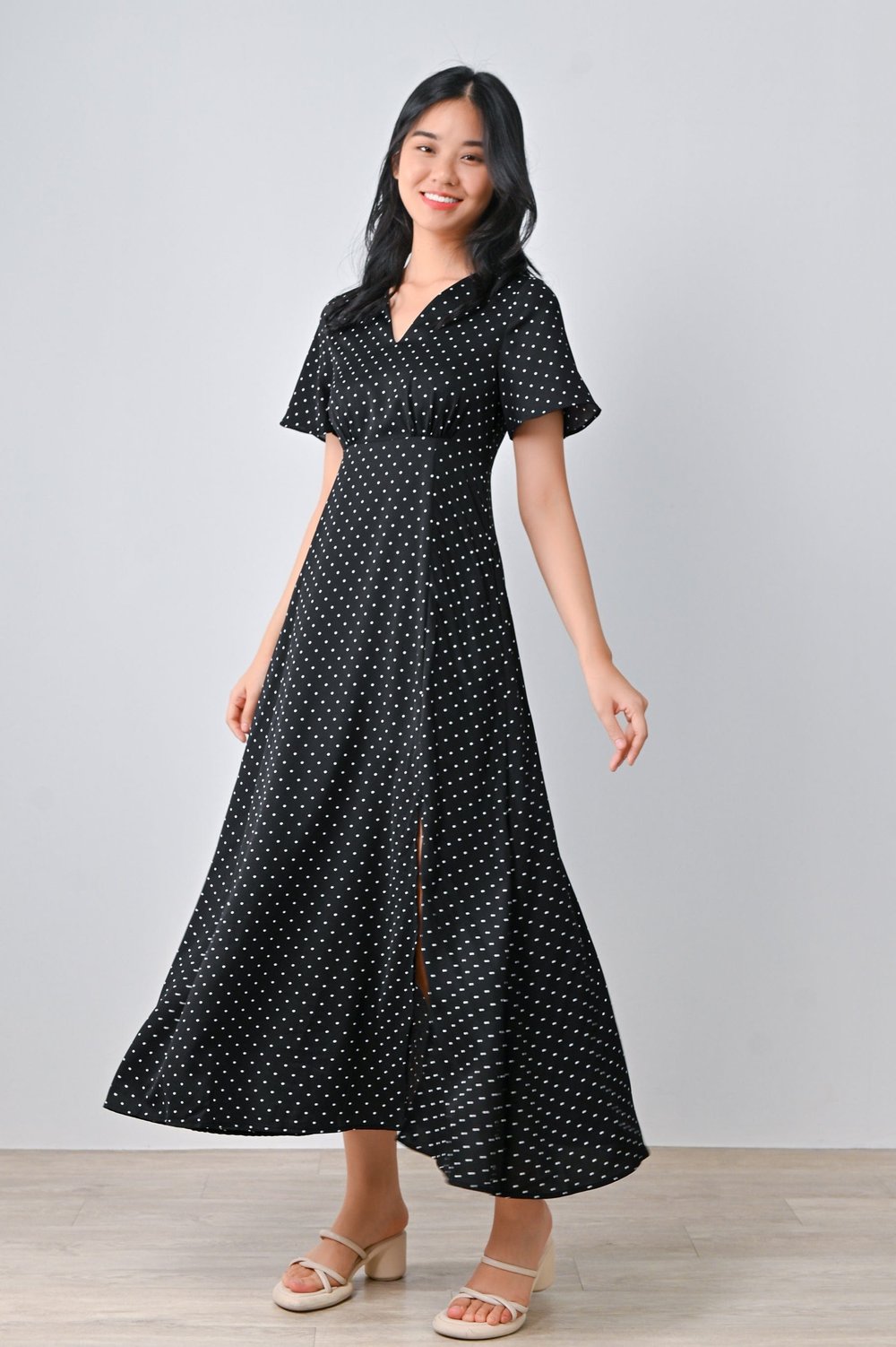 KENNEDI MAXI DRESS IN BLACK POLKA