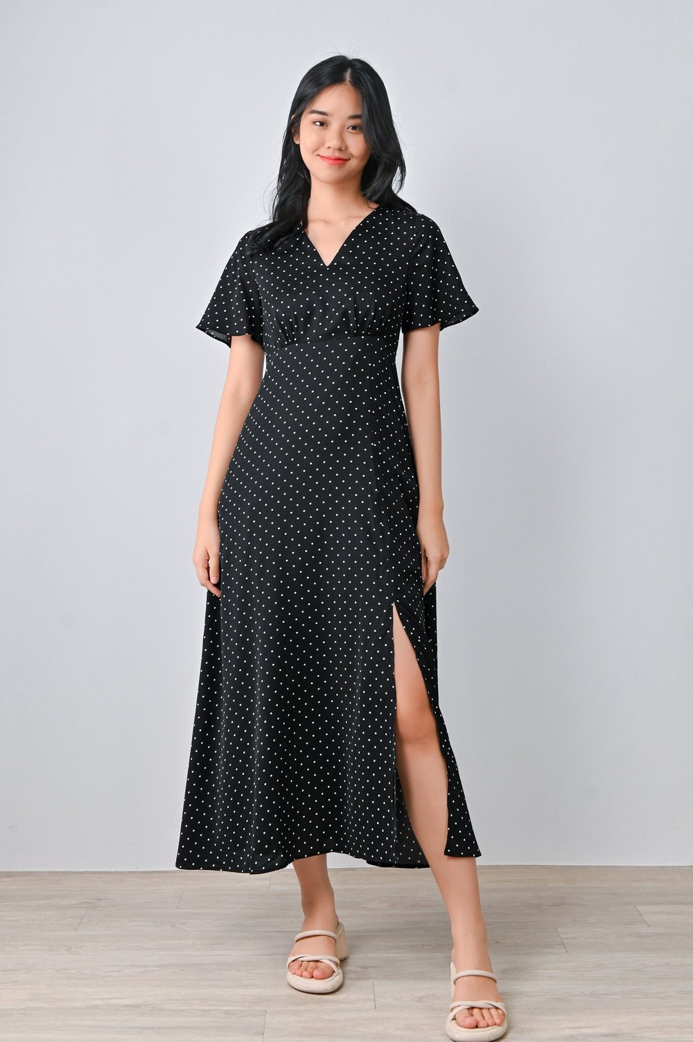 KENNEDI MAXI DRESS IN BLACK POLKA