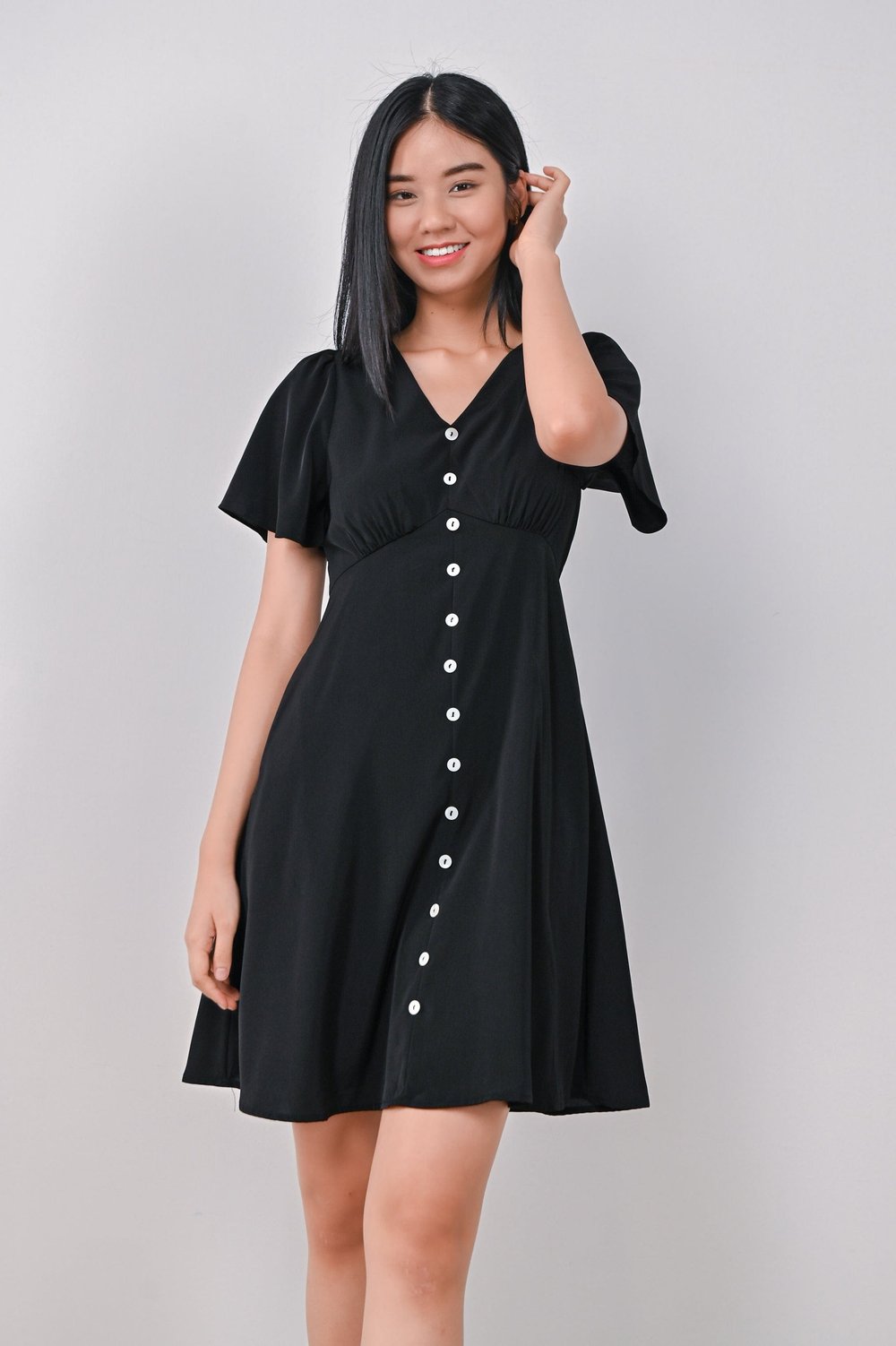 LUZIA BUTTON DRESS IN BLACK