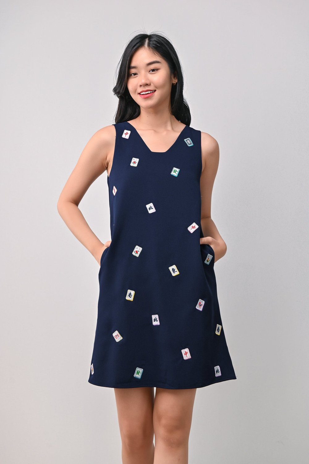 MAHJONG A-LINE DRESS IN NAVY