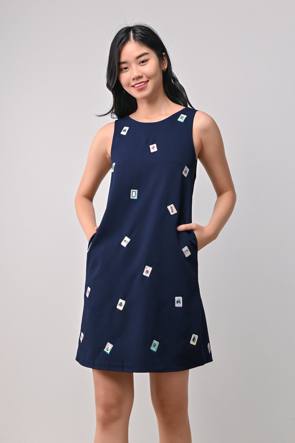 MAHJONG A-LINE DRESS IN NAVY