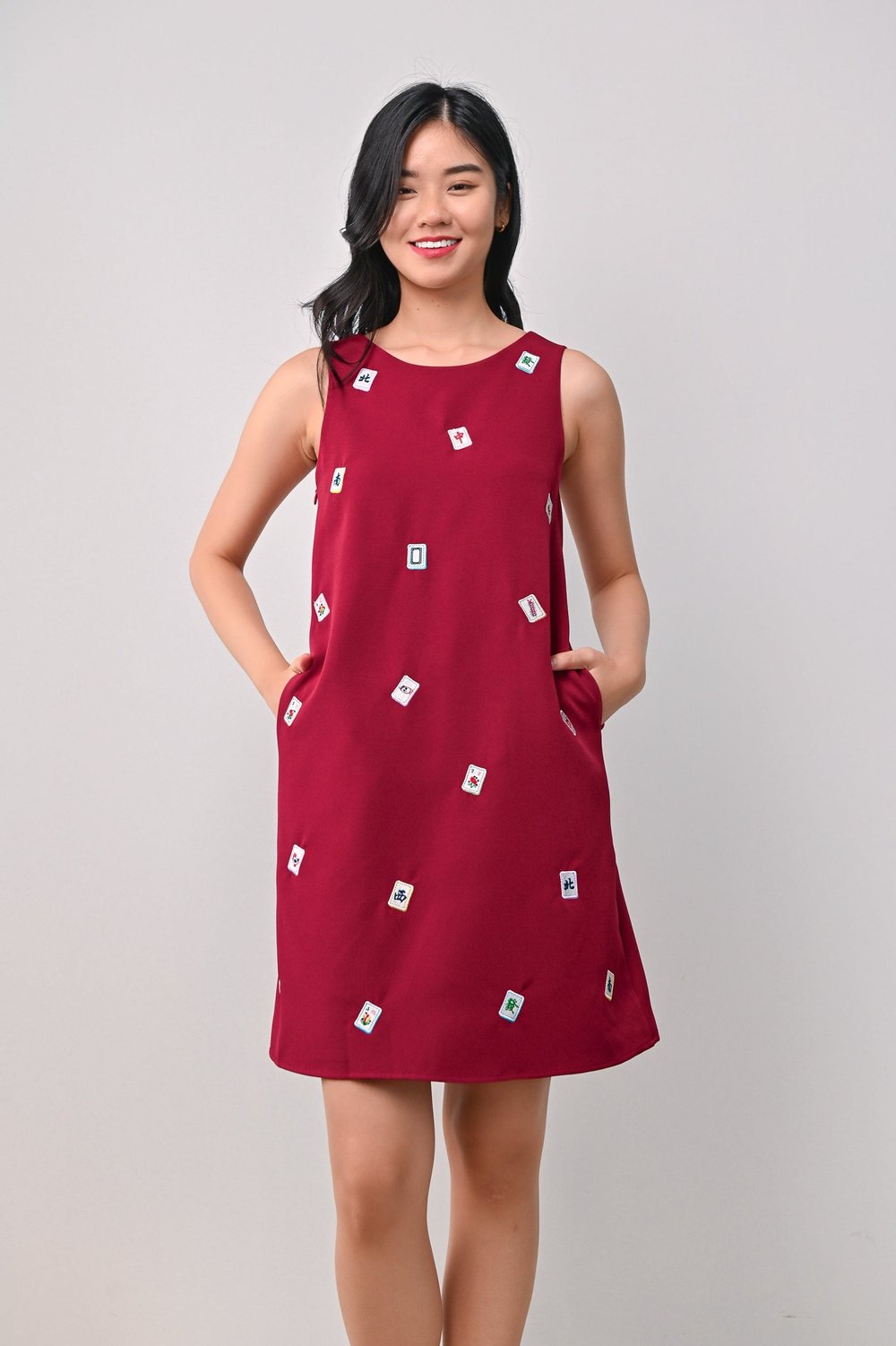 MAHJONG A-LINE DRESS IN RED
