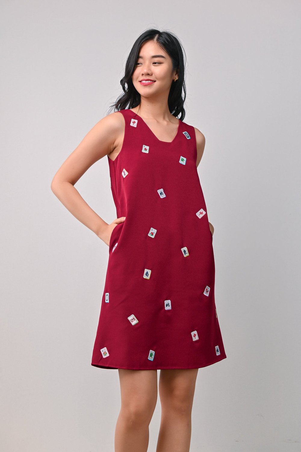 MAHJONG A-LINE DRESS IN RED