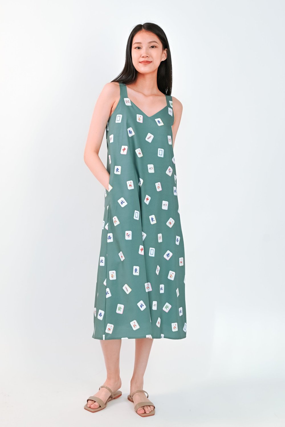 MAHJONG GREEN THICK-STRAP MIDI