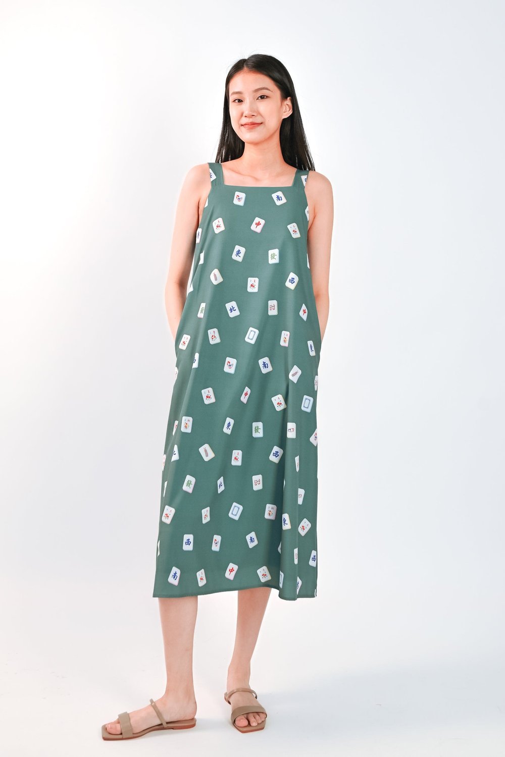 MAHJONG GREEN THICK-STRAP MIDI