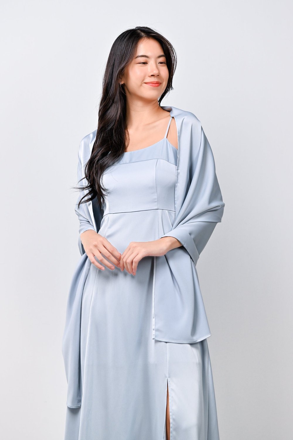 MINJEE SPAG MAXI DRESS IN LIGHT-BLUE