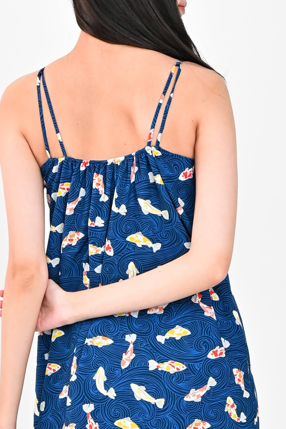NAVY KOI WAVES SPAG DRESS