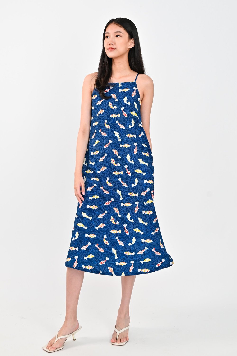 NAVY KOI WAVES SPAG DRESS