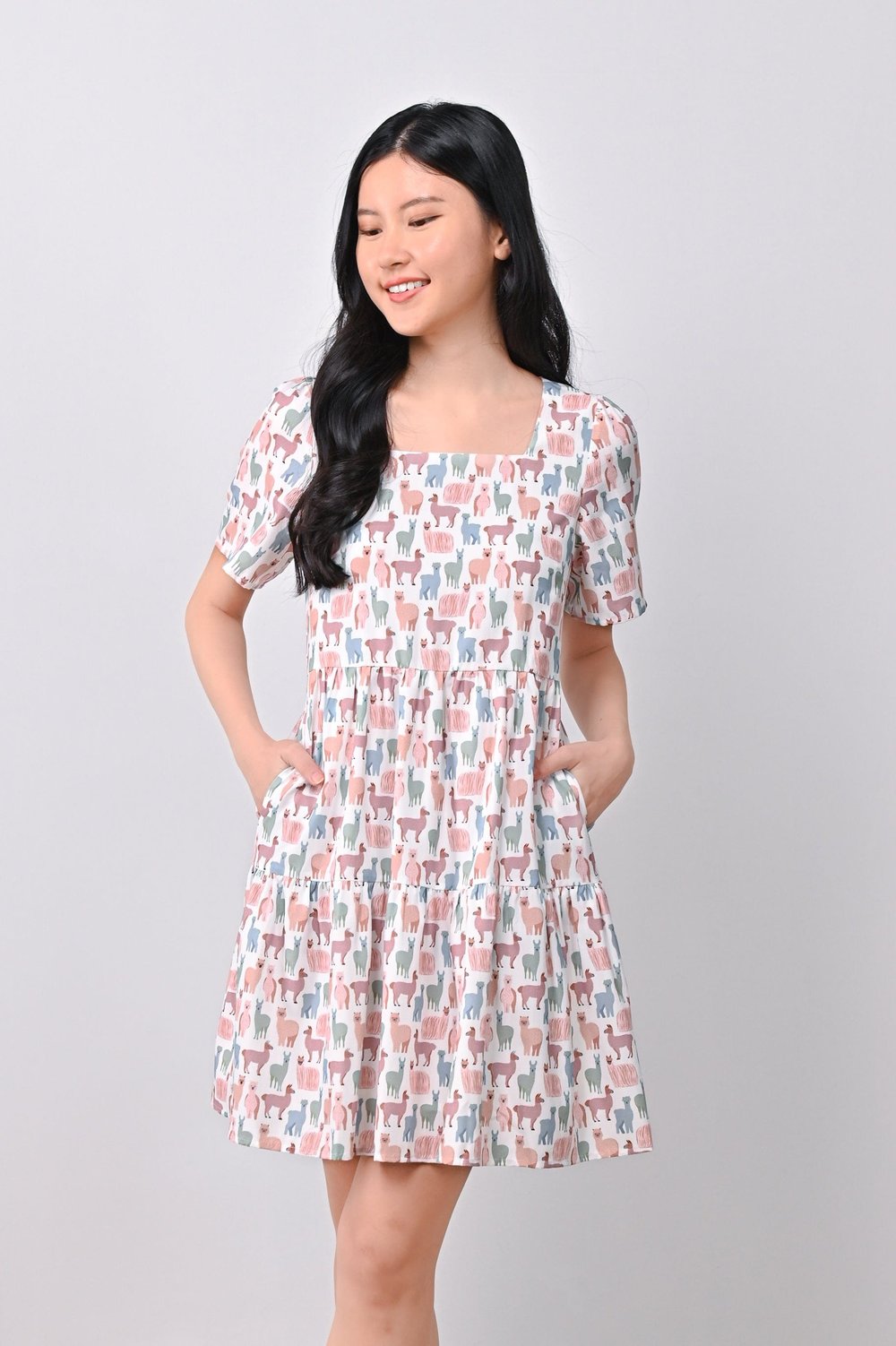 PASTEL LLAMA BABYDOLL DRESS