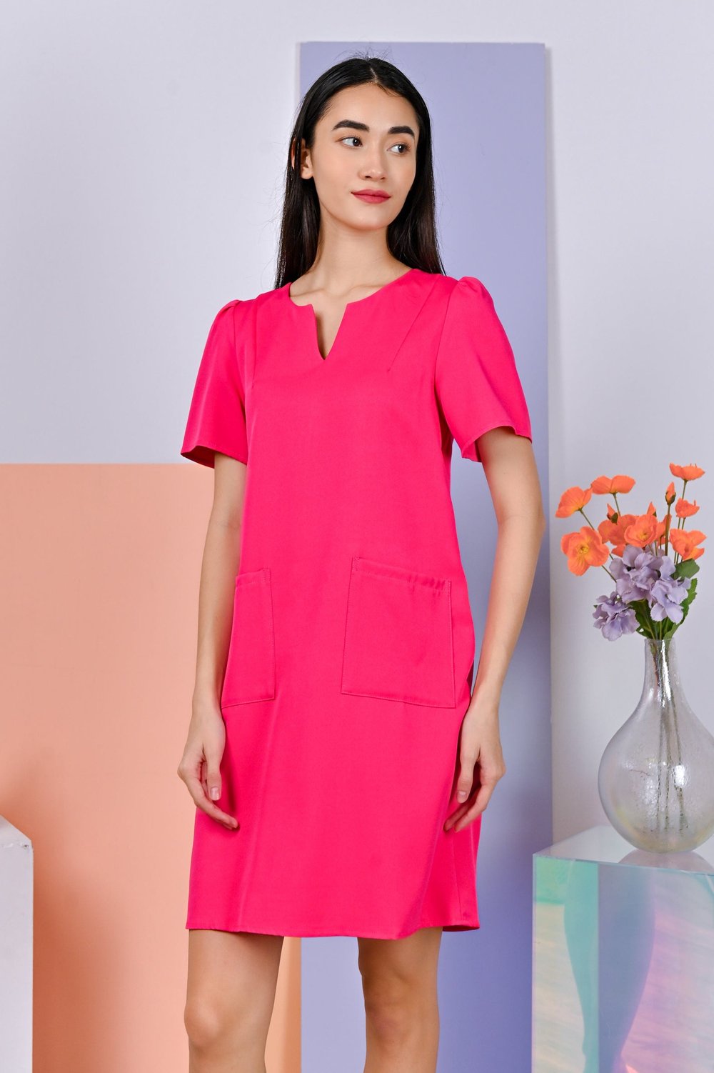 RAYNA PATCH POCKET DRESS IN ROSE