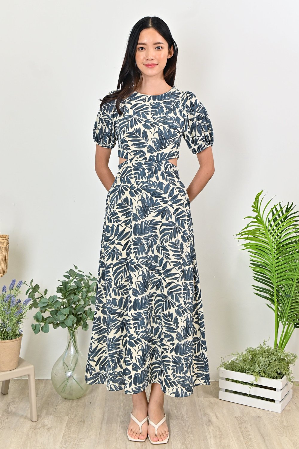 ROXIE CUT-OUT MAXI DRESS IN FOLIAGE