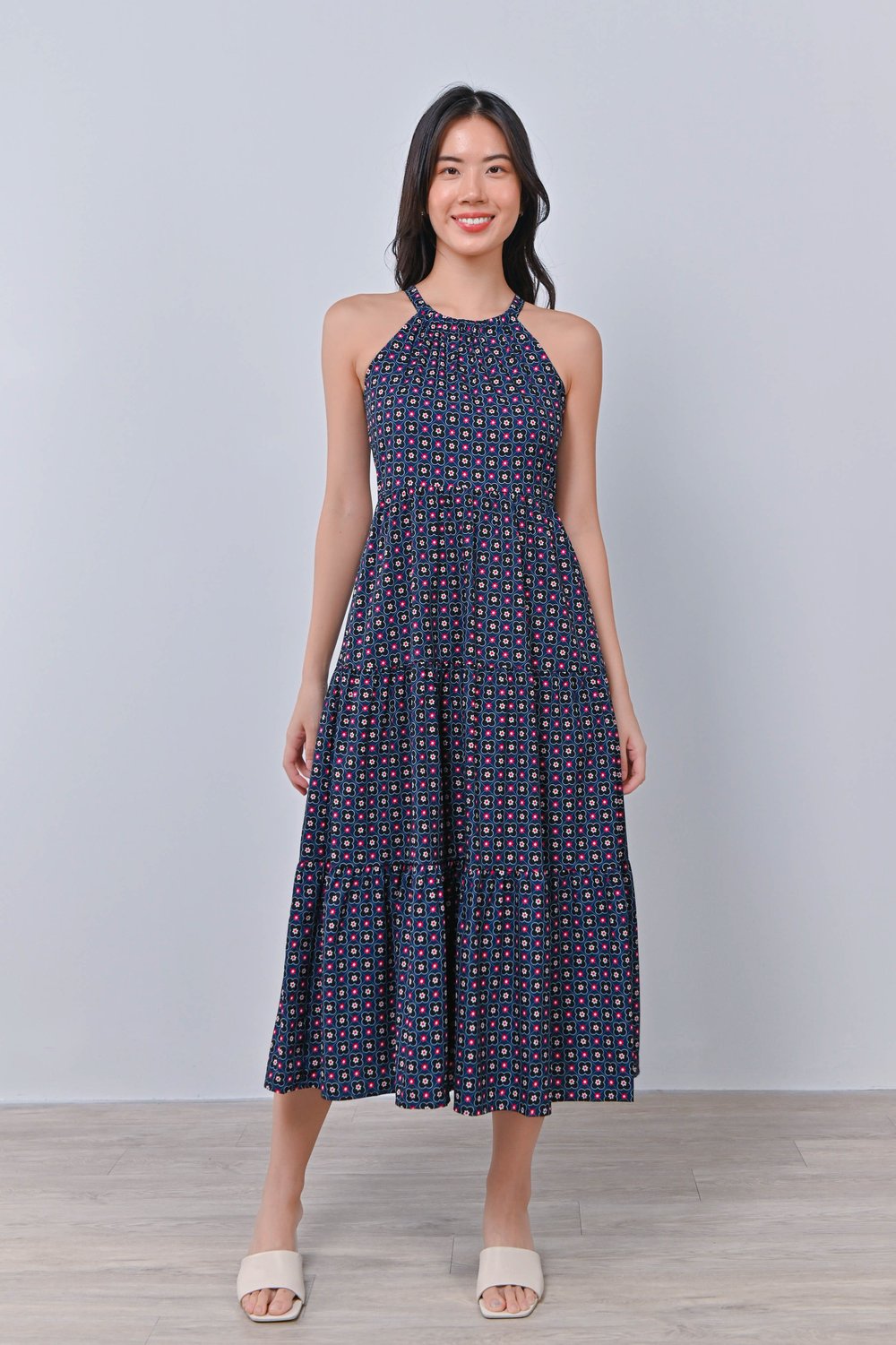 ROYAL BLOOMS HIGH-NECK DRESS