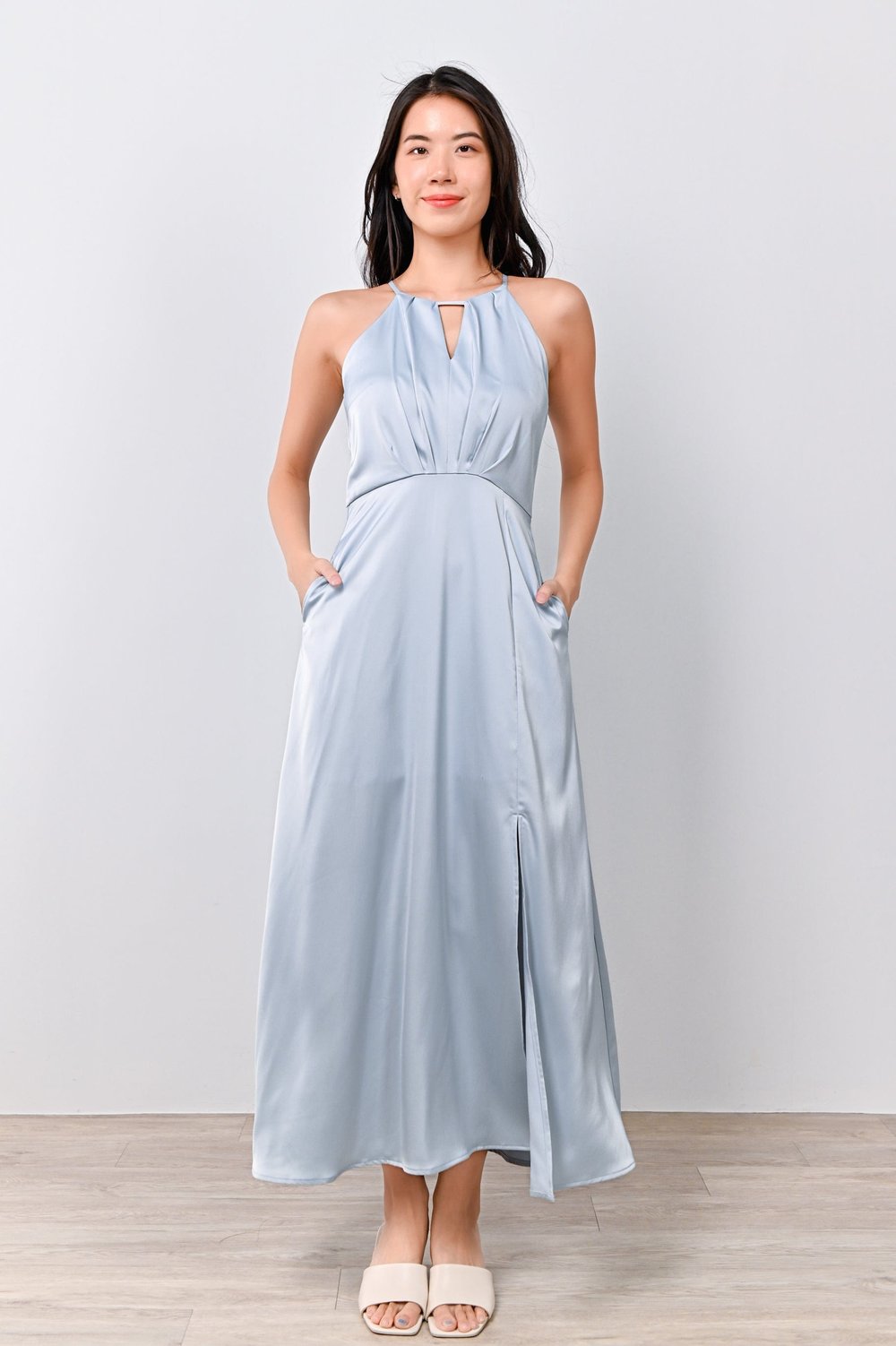 SEO-YEON KEYHOLE MAXI DRESS IN LIGHT-BLUE