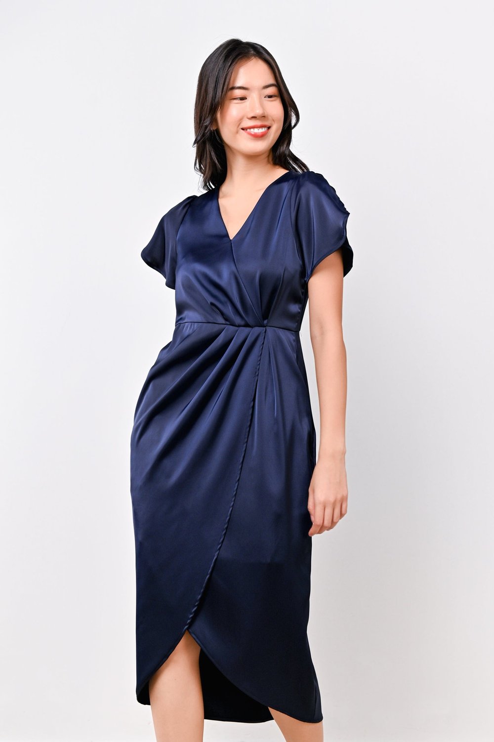 SOMI SLEEVED OVERLAP DRESS IN NAVY